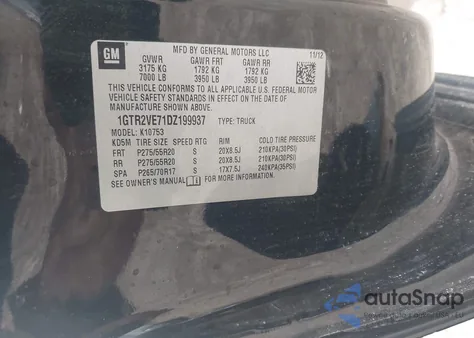 2013 GMC Sierra 1500 Sle z USA, uszkodzony, nr VIN 1GTR2VE71DZ199937